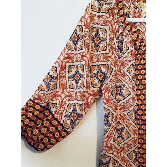 Anthropologie Fig and Flower Top Womens Medium Red Medallion Print Peasant Boho - Picture 3 of 8